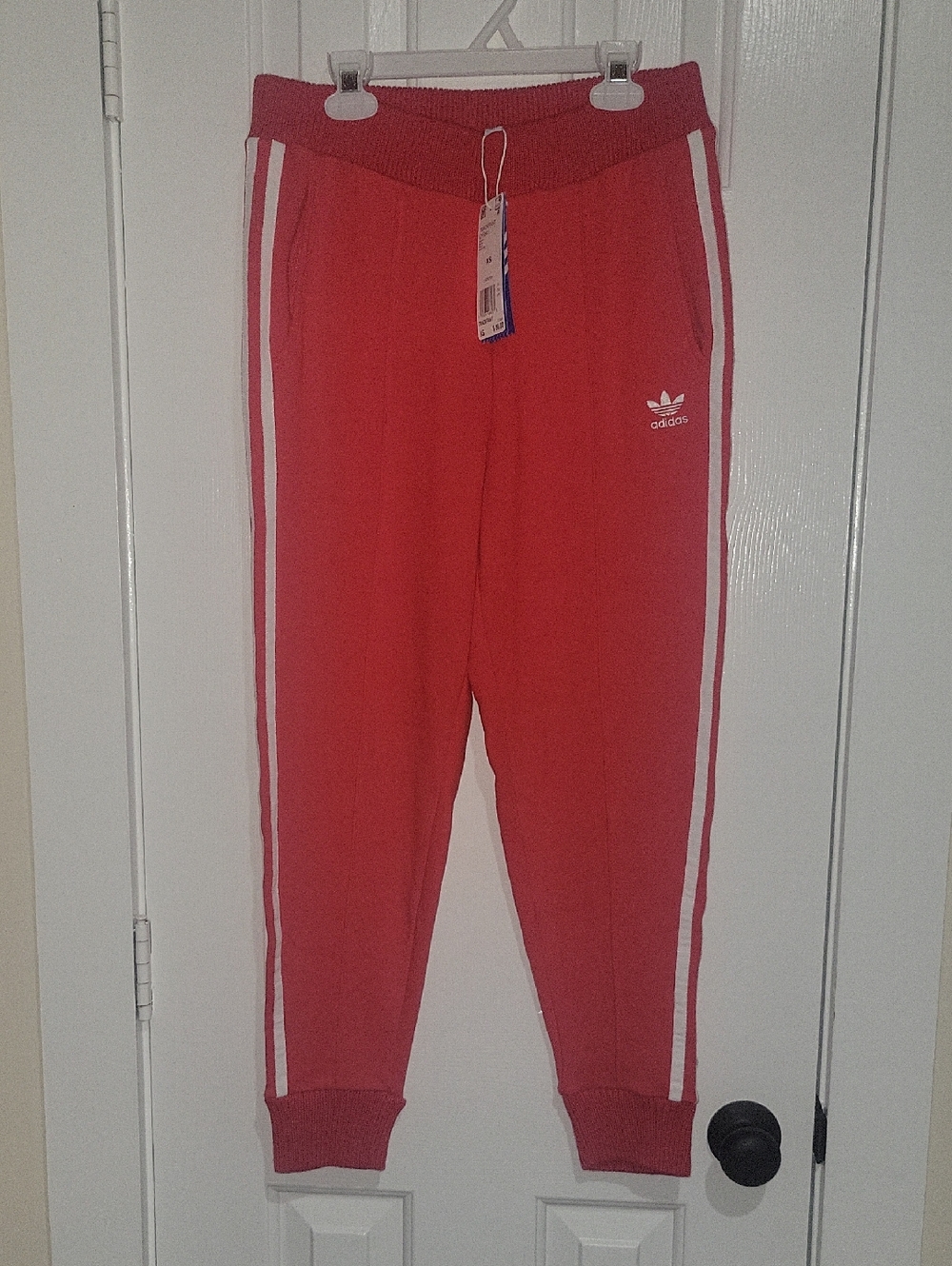 adidas NWT Red Joggers with White Side Stripes XS